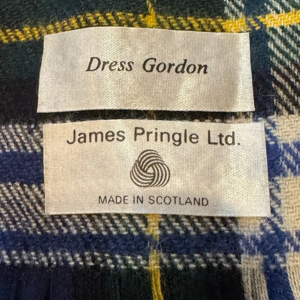 James Pringle 100% Wool Made in Scotland Dress Gordon Blue Green Tartan Scarf